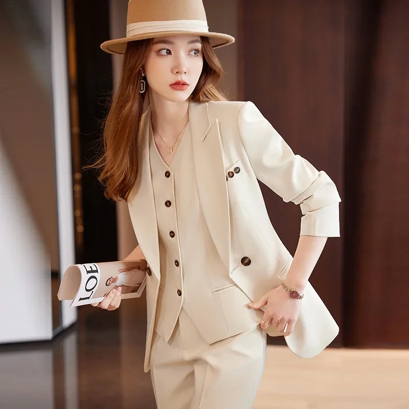 Three-Piece Business Suit Set for Women, Coat Vest and Pants, High End Korean Version, Wedding Suit