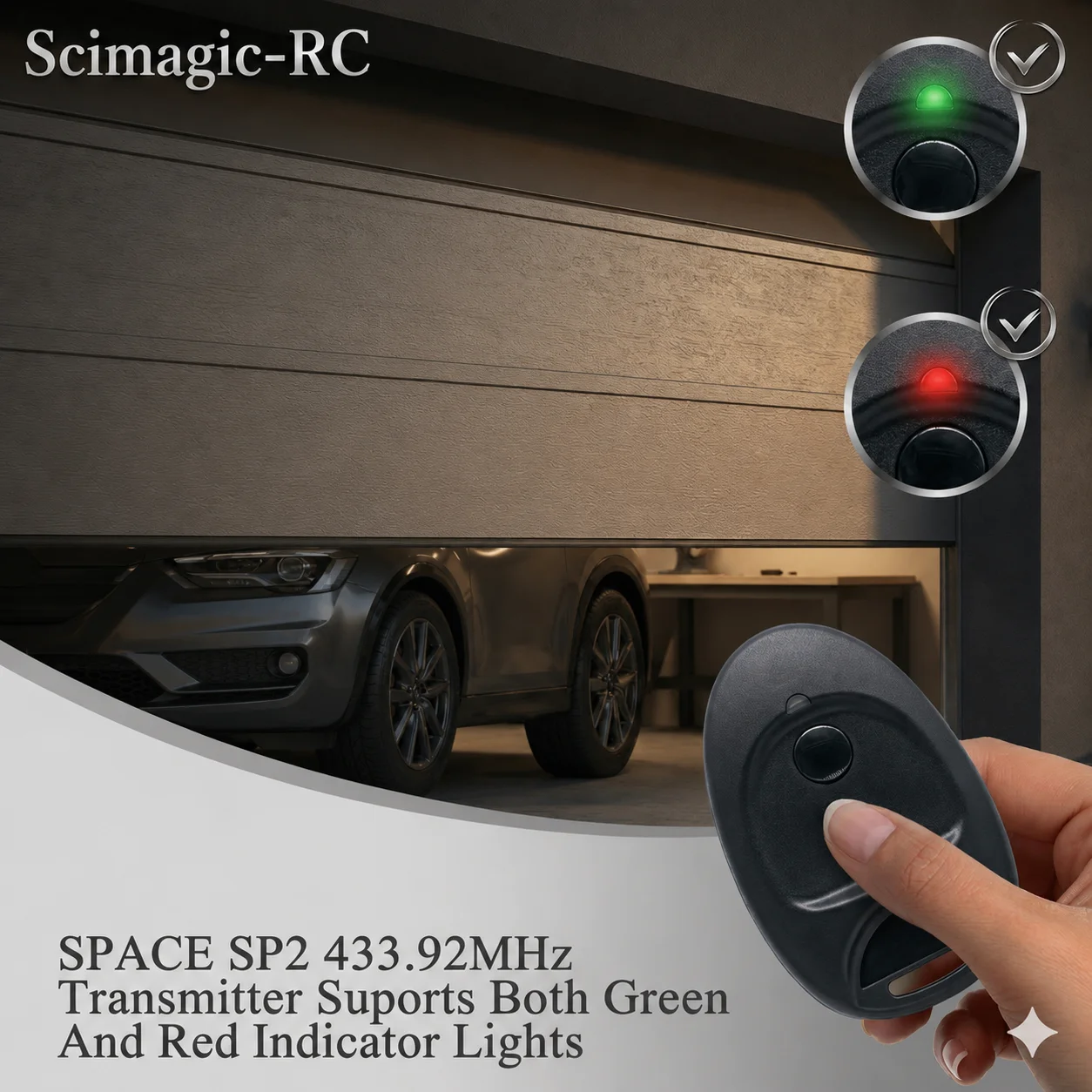 SPACE SP2 Garage Door Remote Control 433.92MHz Transmitter Supports Both Green And Red Indicator Lights