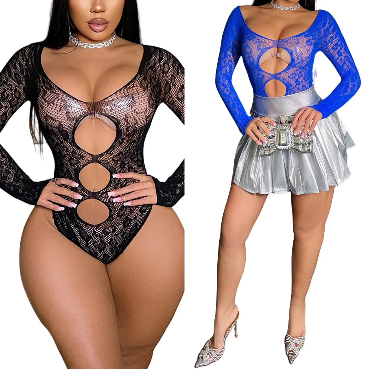 

Women's Color Sexy Leopard Fishnet Babydoll Bodysuit Deep V-Neck Off The Shoulder Fishnet One Piece Bodystockings Teddy Lingerie