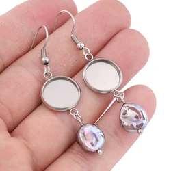 6pcs 그레이 핑크 진주 귀걸이 기본 공백 매달려 12mm 카보 숑 설정 트레이 Diy 귀고리 보석 만들기위한 결과