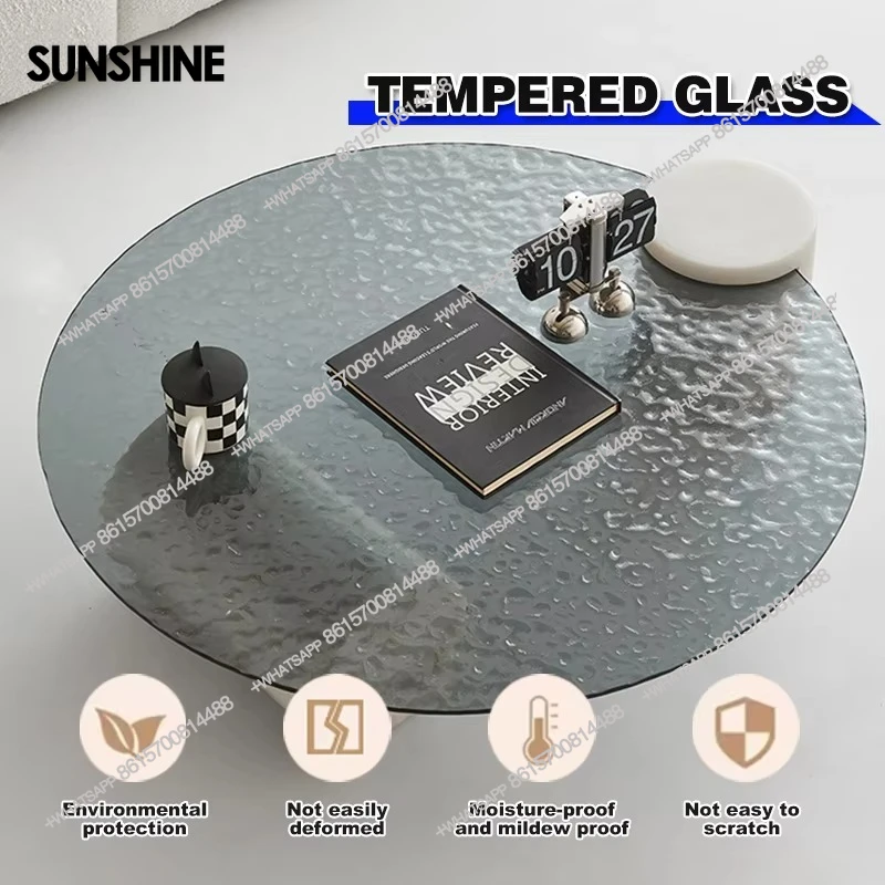 High Quality Tempered Glass Coffee Table Living Room Household Round End Table Combination Modern Marble Base Center Table