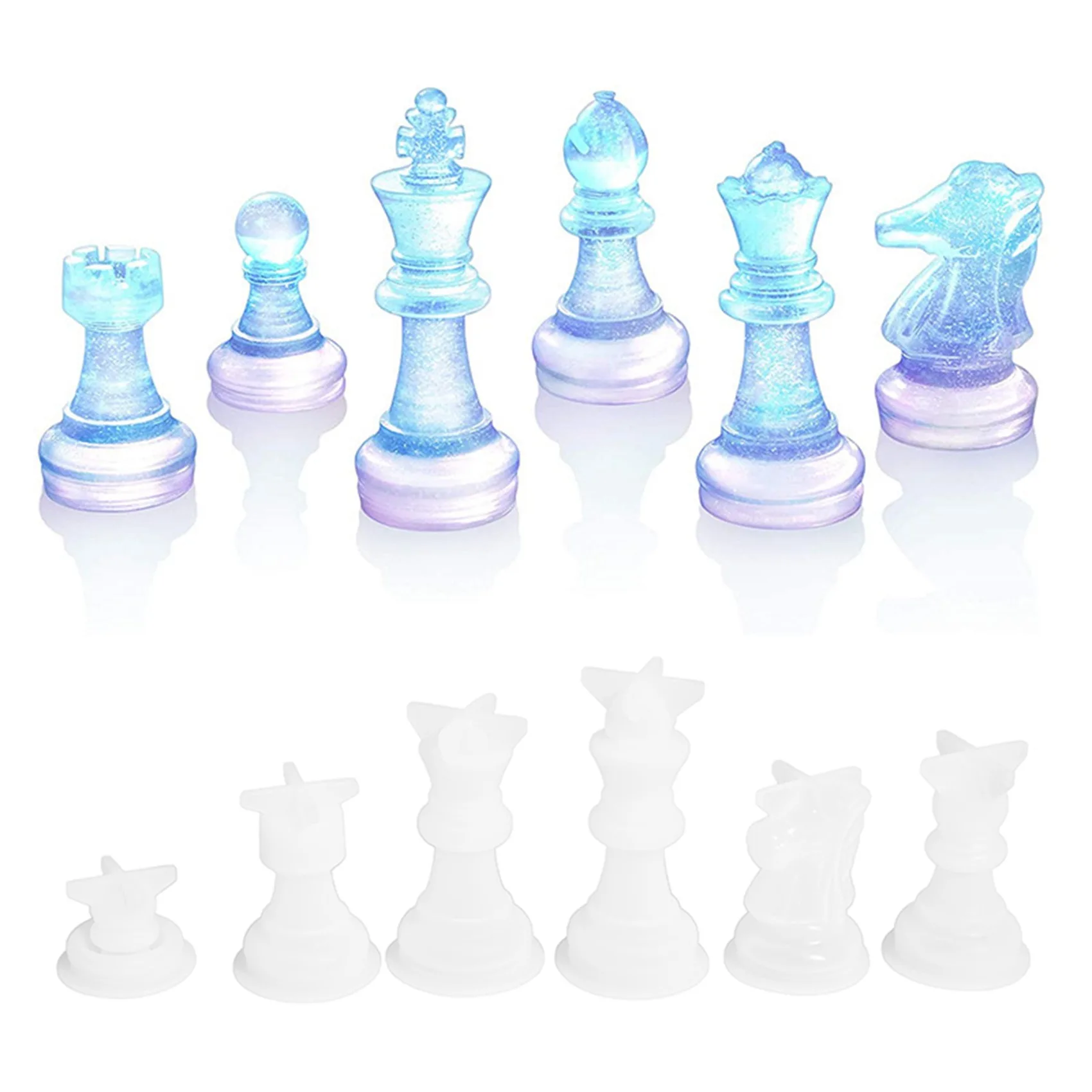 【قطرة السعر】مجموعة قوالب راتينج لوح الشطرنج، قطعة واحدة من قوالب صب الإيبوكسي الكبيرة مع 6 قطع من قطع الشطرنج ثلاثية الأبعاد من السيليكون #2