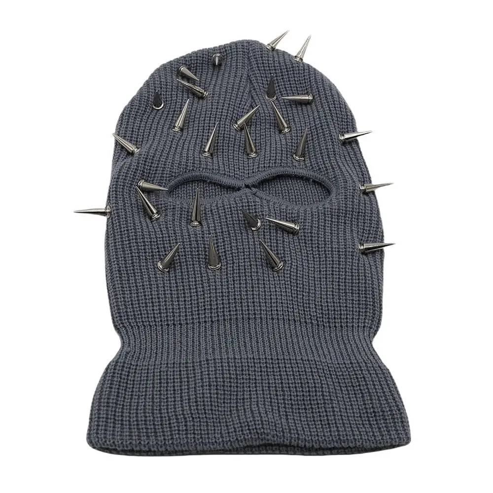 Gothic Spiked Knitted Rivet Hat Lightweight Stretchable Full Face Mask Breathable Windproof Funny Headgear Motorcycle