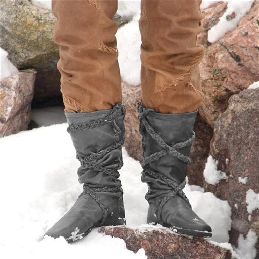 Bottes hautes à bout rond pour homme, style médiéval, couleur unie, couture, talon carré, marron, à la mode, beau Martin