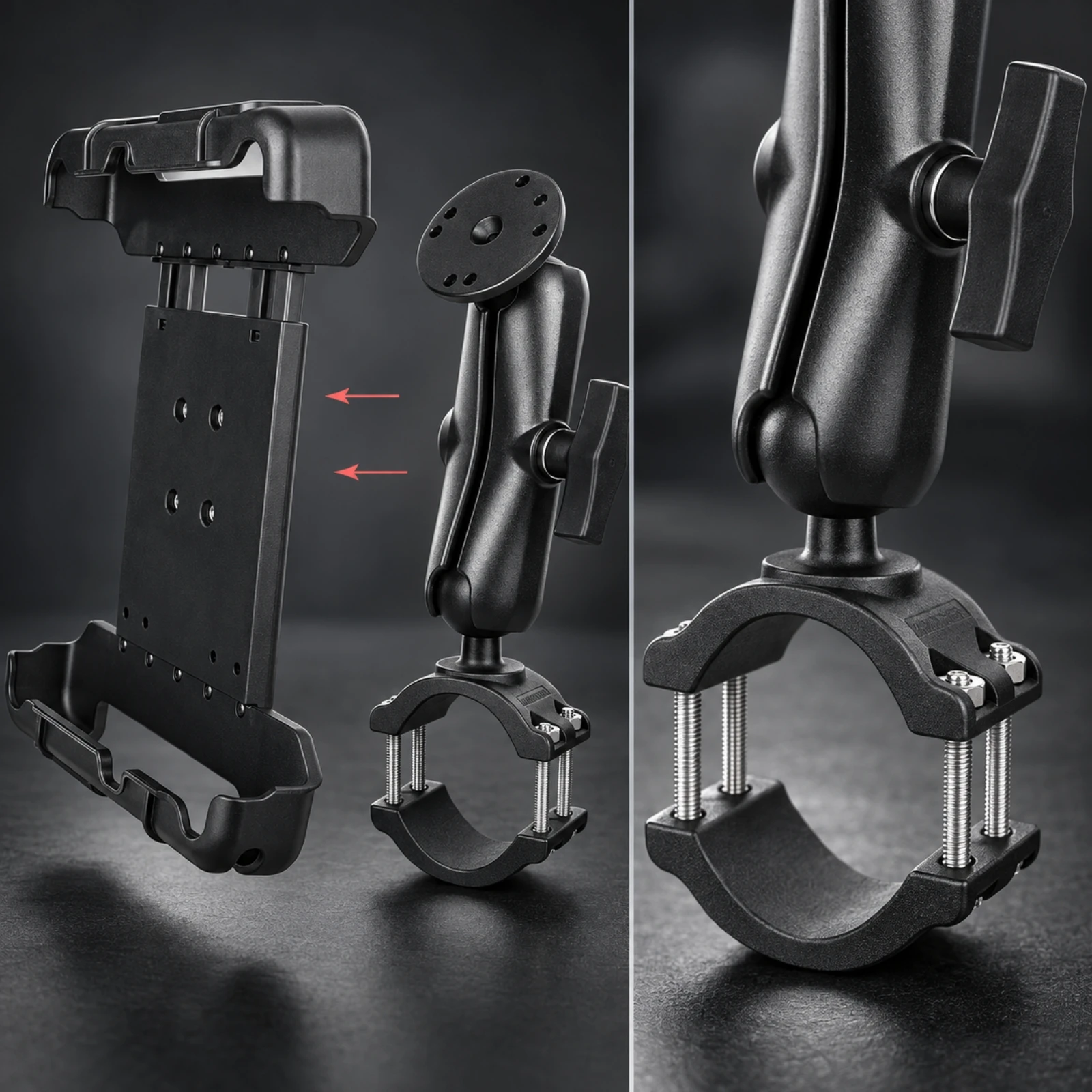 Industrial Tablet Mounting Bracket Secure Tablet Mount with Pipe Clamp Long-Lasting Stable for Warehouse Workers, Forklifts