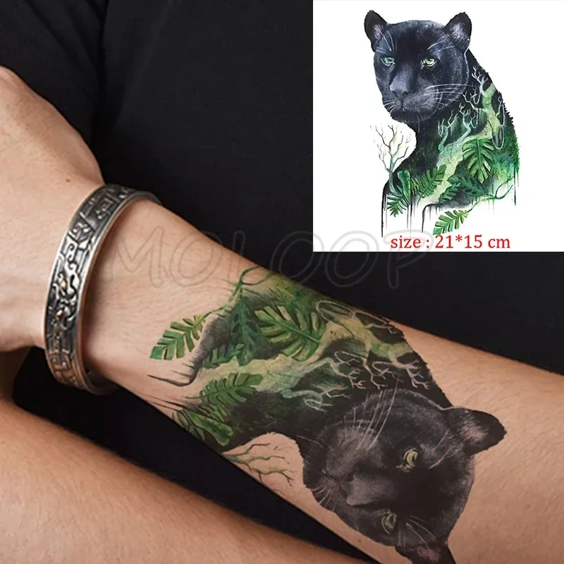 Temporary fake tattoo leopard large panther waterproof tatoo sticker big cat animal body art flash tatto for man girl kid boy