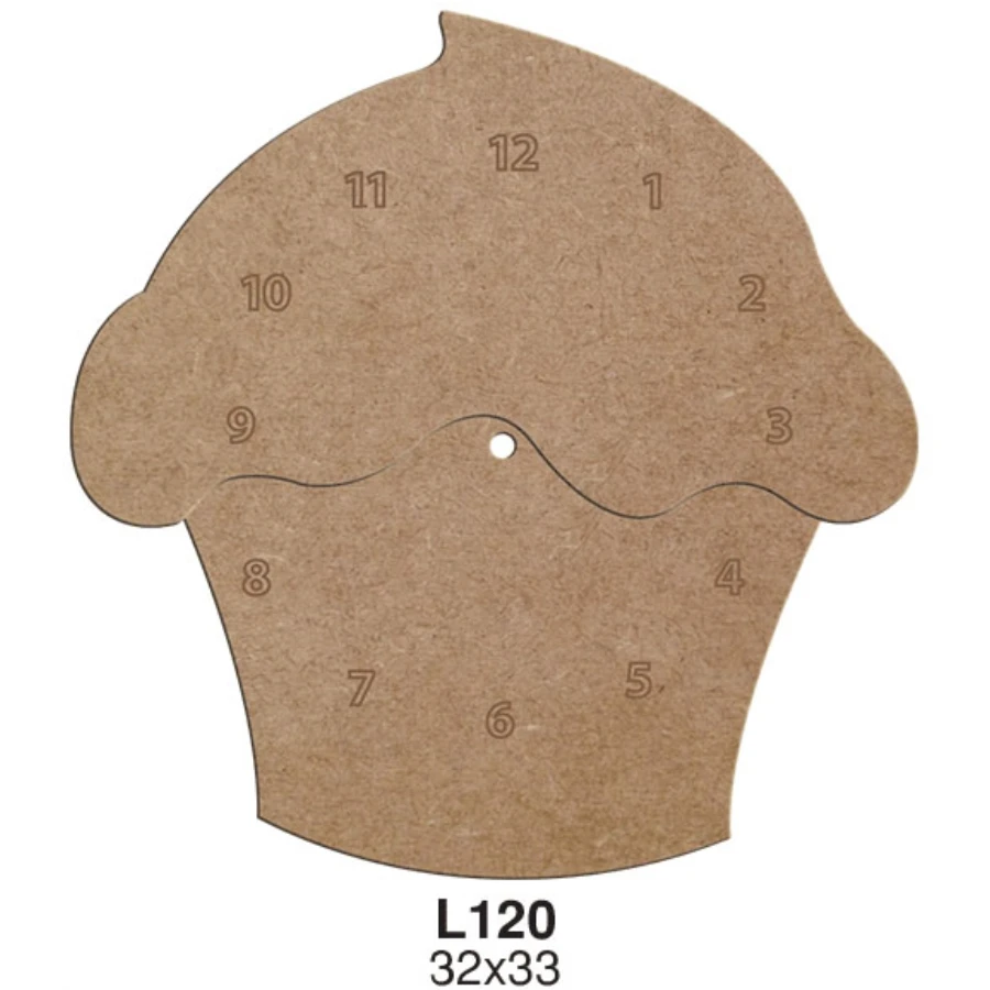 L121 Cup Cake Clock, Dyeable Raw Wood Mdf Clock