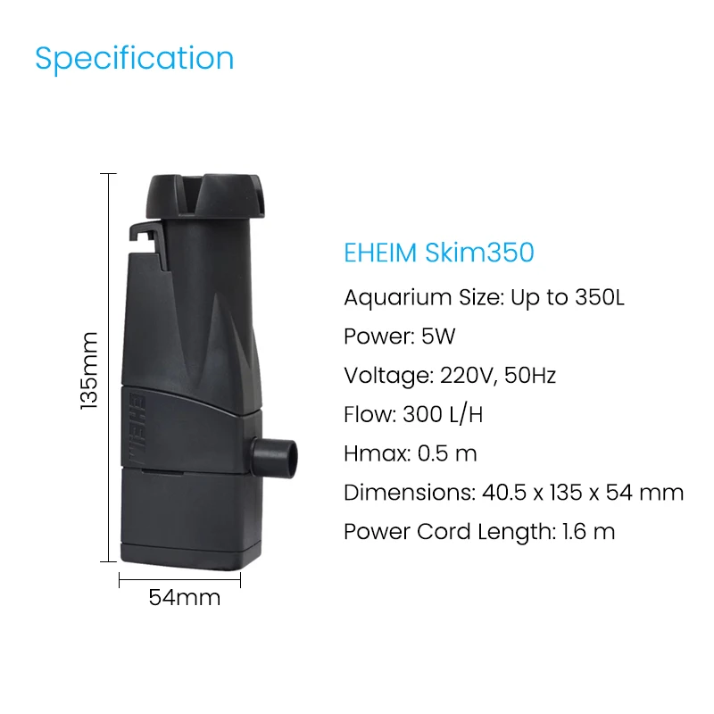 EHEIM Skim350 220V 5W Adjustable Flow Freshwater Saltwater Aquarium Filter Micro Surface Skimmer with Pump