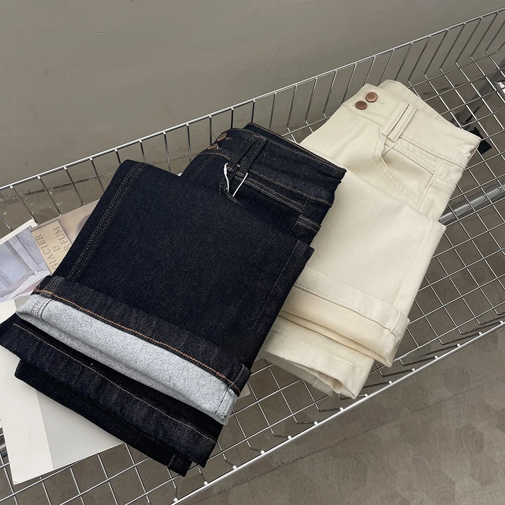 

Fleece Lined mid High Waist Stretchy Commute Slimming Bell Bottom Jeans Ladies Cotton Denim Pants Winter Season Standard Fit