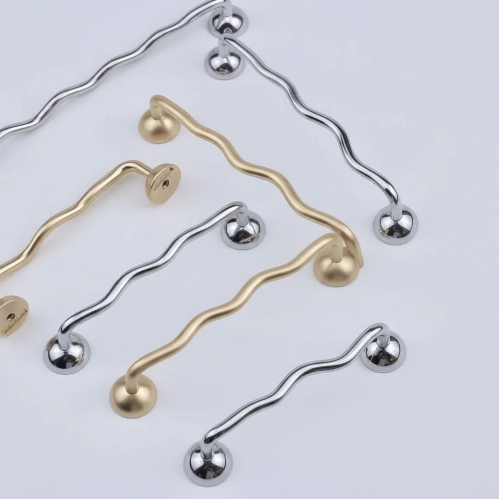 Zinc Alloy Cabinet Door Handles Wave Shaped Bright Silver Furniture Knobs Irregular Shape Modern Minimalist Wardrobe Pulls