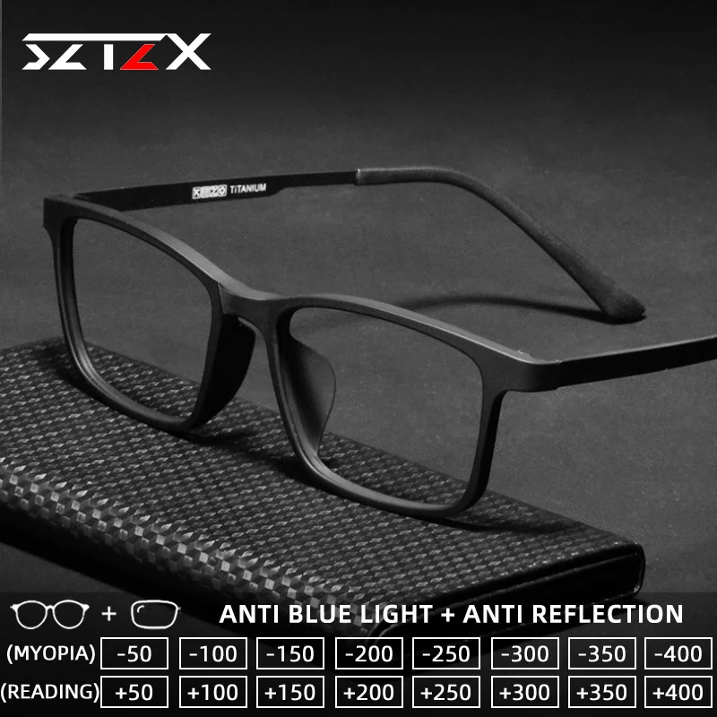 SZTZX Business Lightweight Anti Blue Light Reading Glasses Titanium Anti-Reflection Myopia Glasses Custom Prescription Eyewear