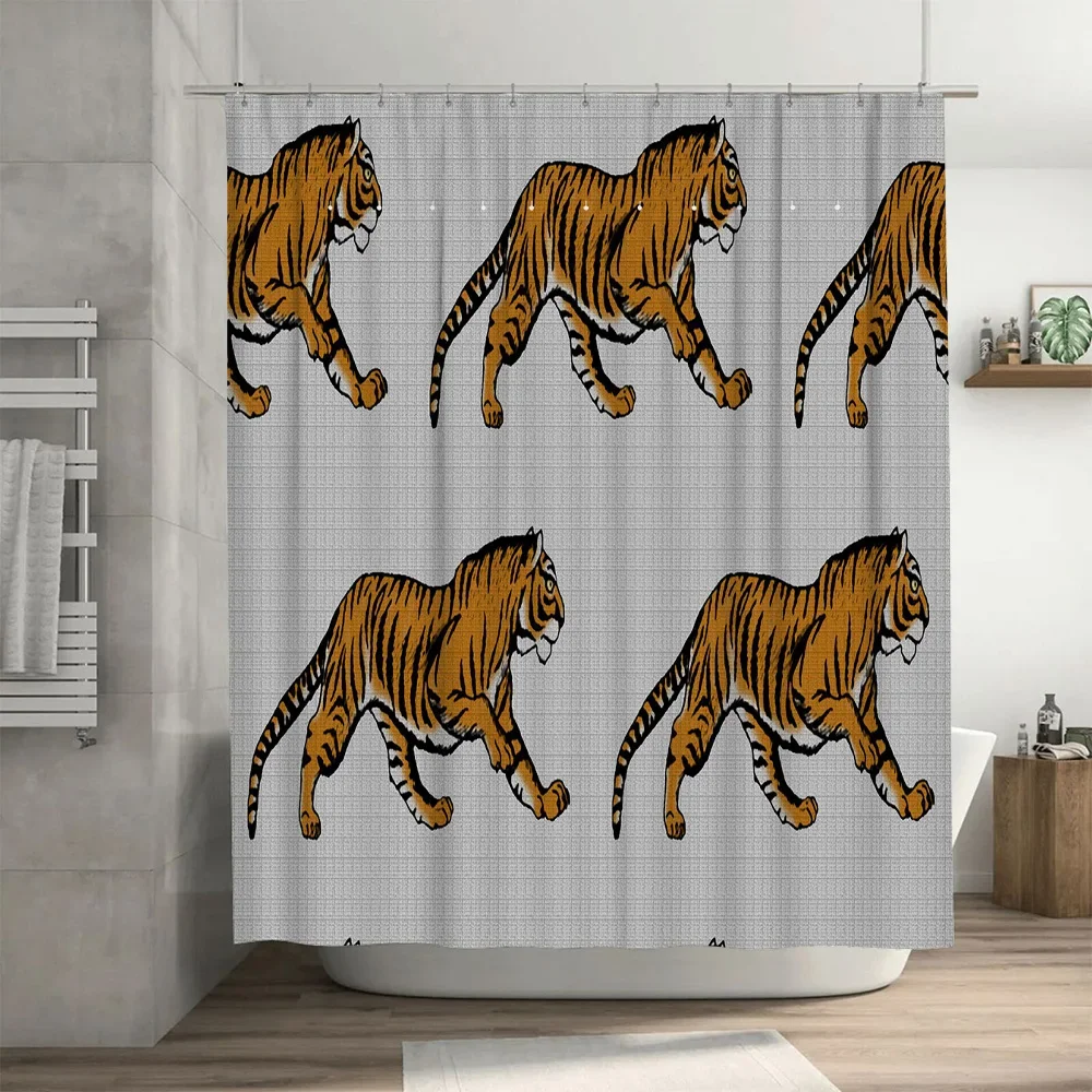 Duschvorhang mit Tier-Tiger-Print, Stoff, wasserdicht, Badezimmer-Dekor für Heimdekoration, gelbe weiße Streifen, Muster, Größe: 72 x 8 cm