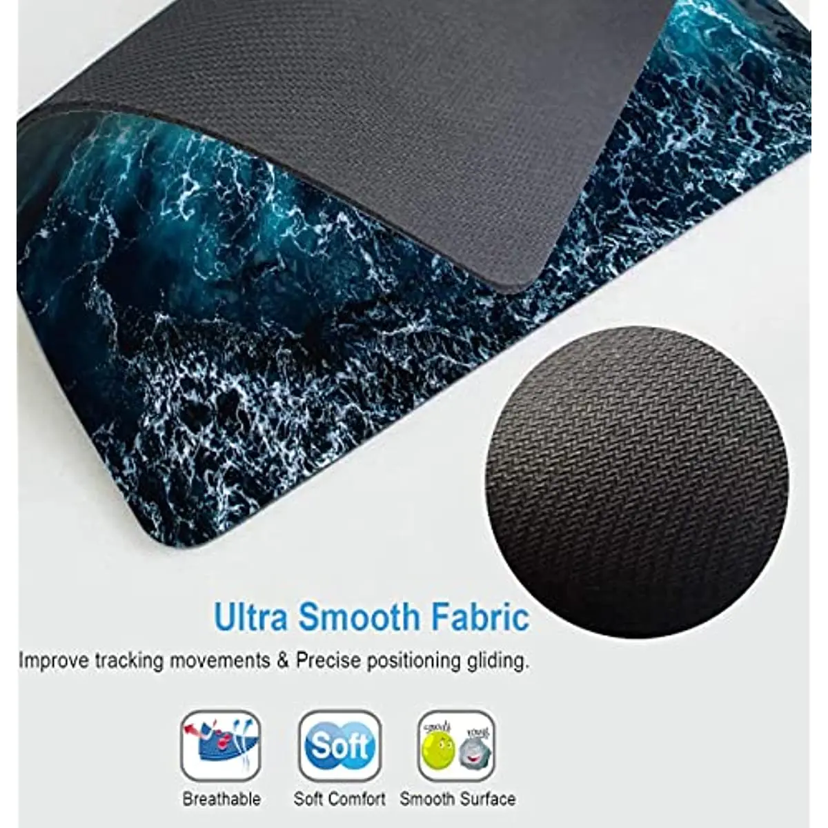 Blue Ocean Wave Mouse Pad Unique Design Anti-Slip Rubber Base Mouse Pad for Desktop Computer and Laptop Mouse Pad