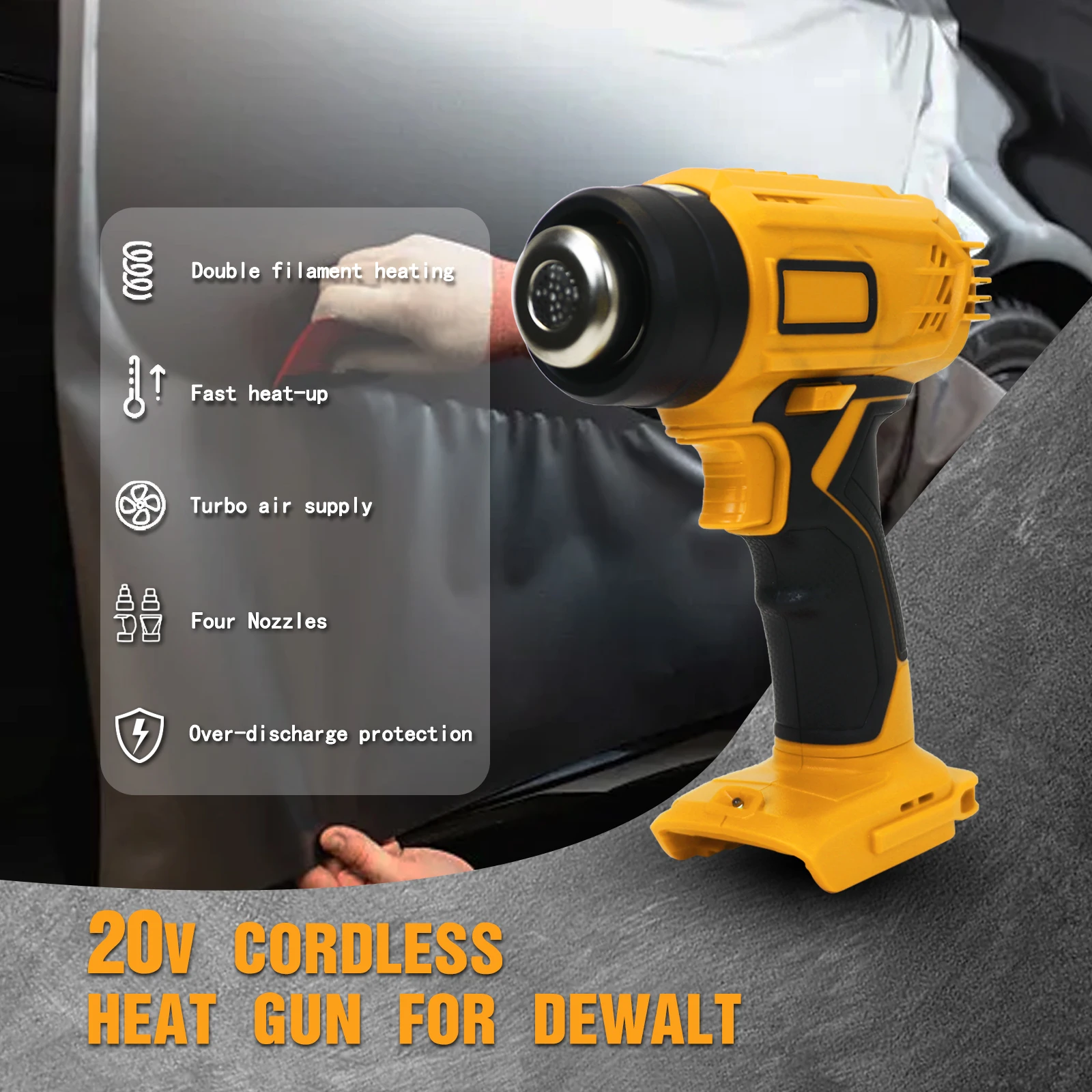 Cordless Electric Heat Gun for Dewalt 20V Lithium Battery with 4 Nozzles Heat Shrink Wrapping Handheld Hot Air Gun (No Battery)