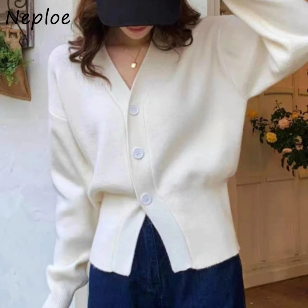 Neploe Vintage Advanced Small Fellow French Style Jumper Sweet V Neck Knit Cardigan Lazy Slim Waist Short All-match Korea Mujer