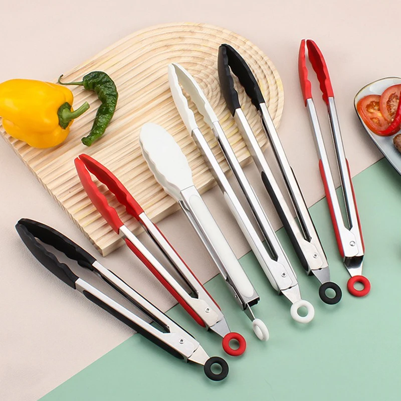 Küche Kochen Zange Hitzebeständige Edelstahl BBQ Werkzeuge mit Silikon Tipps Für Salat Grill Zubehör Verriegelung Lebensmittel Zange