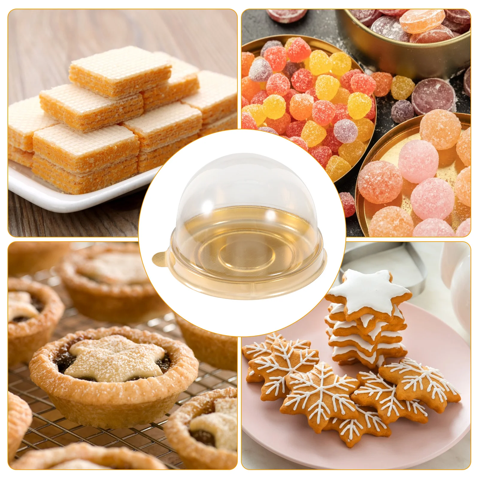 50 pezzi di scatola per bignè di uova, copertura trasparente trasparente, leggera, piccola torta, dessert, imballaggio, dolcetti, stoccaggio, forniture da forno