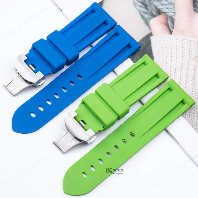 Butterfly Buckle Rubber Strap 22mm 24mm for Panerai Watch Band Silicone Bracelet Replacement Straps Men Wristband Accessories