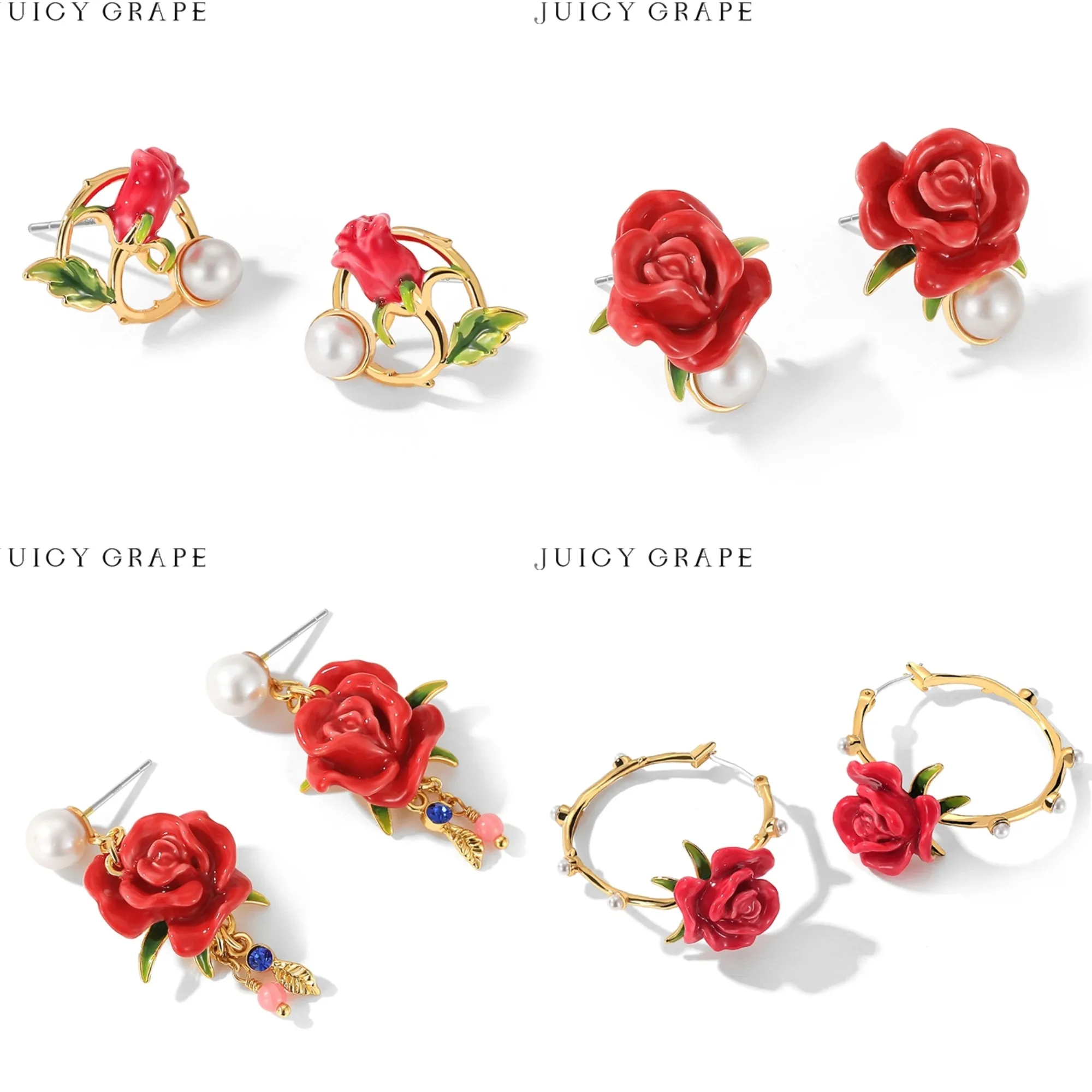 

Red Rose Tassel Earrings Elegant Jewelry for Women Engagement Wedding Accessories Pearl Pendant Dangle Earrings Rose Earrings