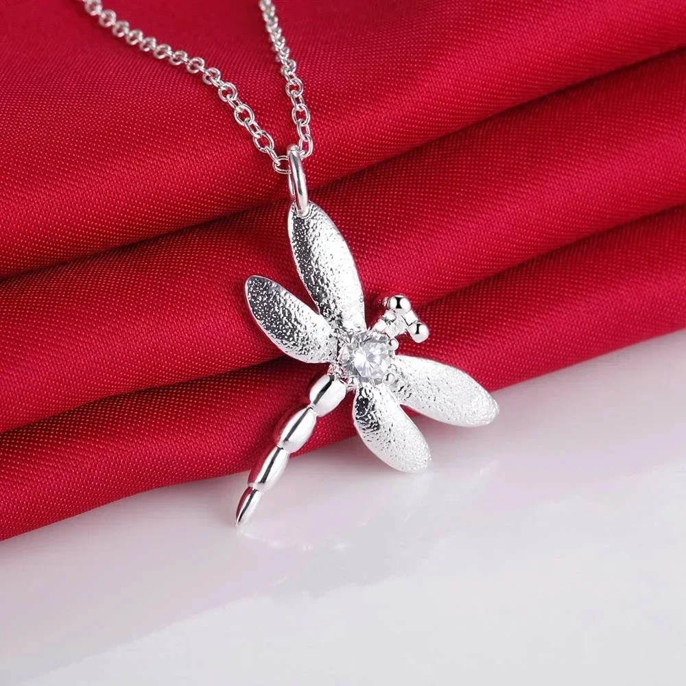 

women Fashion Luxury Jewelry 925 Sterling Silver Zircon dragonfly Pendant Necklace high quality party wedding brand Holiday gift