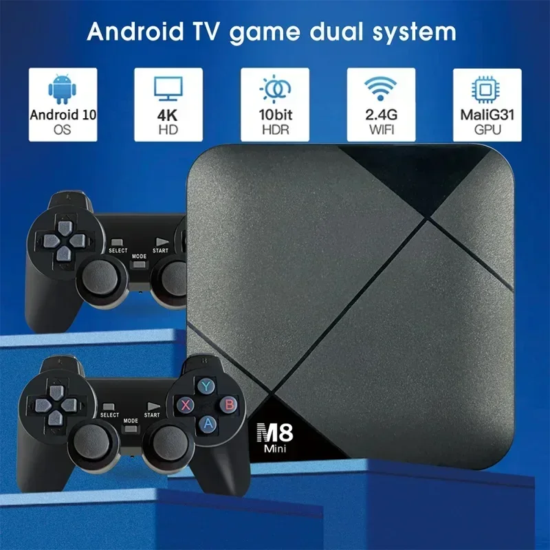 Dvojitý S905 video hra M8 mini TV skříňka sistema konzole android10 64GB 10000+ hry bezdrátový regulátor WIFI 4G/5G HD 4K H.265 iptv