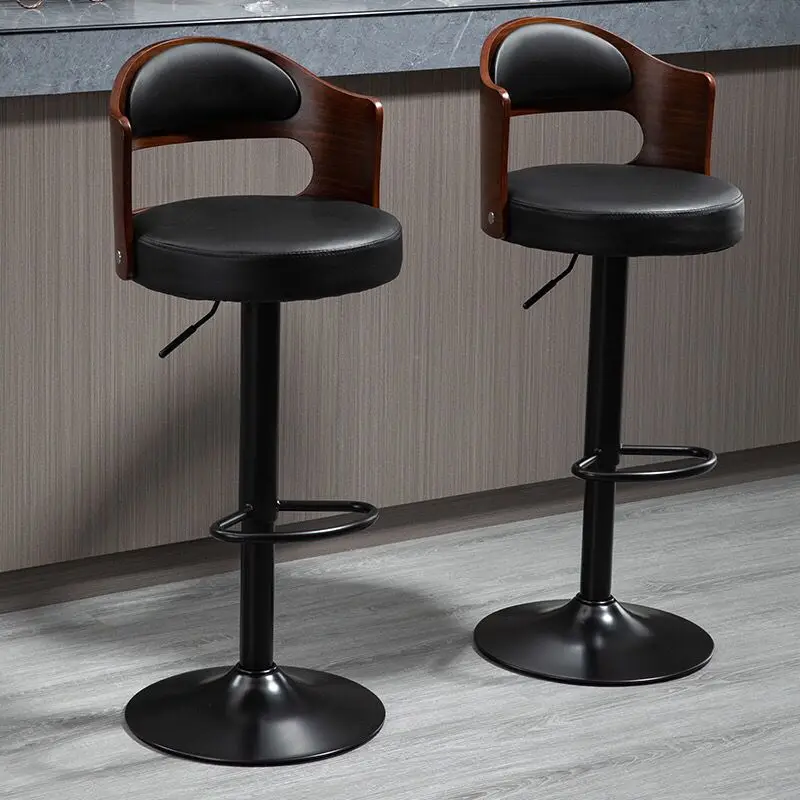 Solid Wood  Modern Minimalist Bar  Lifting Rotating Home Backrest High Stool Beauty Stool Swivel Chair