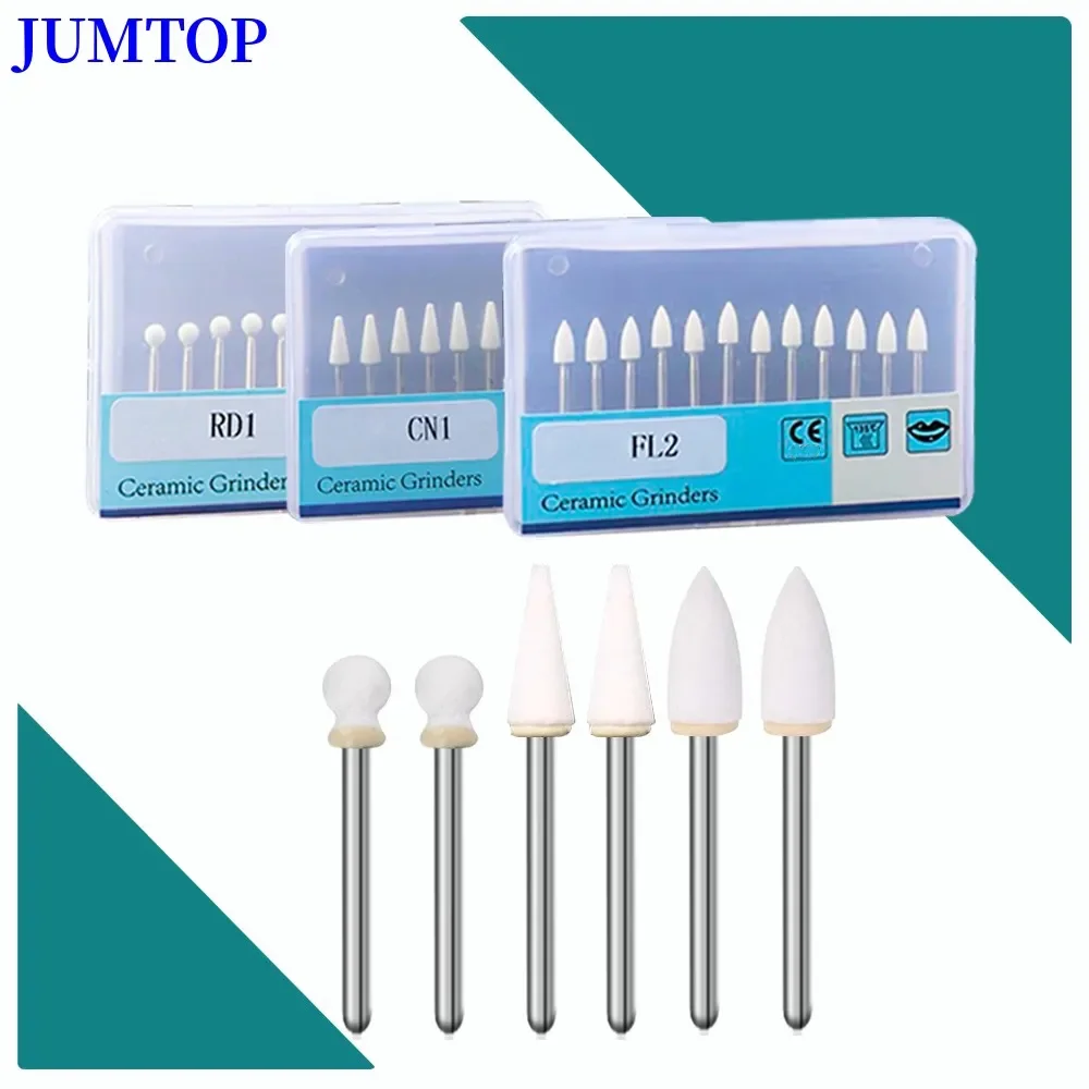 JUMTOP 12Pcs White Stone Dental Composite Polishing Burs Dental Polish Kit Polishing Needles