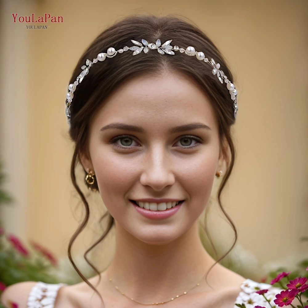 TOPQUEEN Pearl Crystal Headband for Woman Bridal Hair Tiara Wedding Hair Piece Hair Accessories Jewelry Girls Headpiece HP132