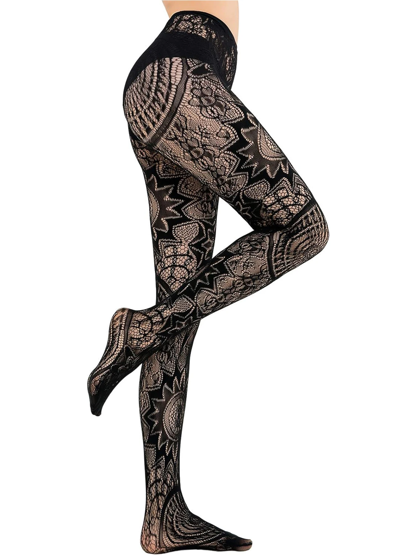 2024 new fashion girls fishnet stockings sexy tattoo lace stockings jacquard lace hollow pantyhose