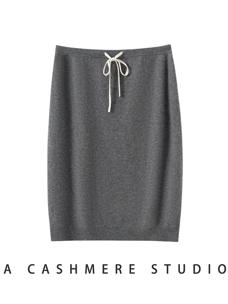 

TLOML New Women's 100% Cashmere knit Flat Hem Split Cashmere Casual Skirt Autumn Winter Soft Cashmere High Quality Slim Dress