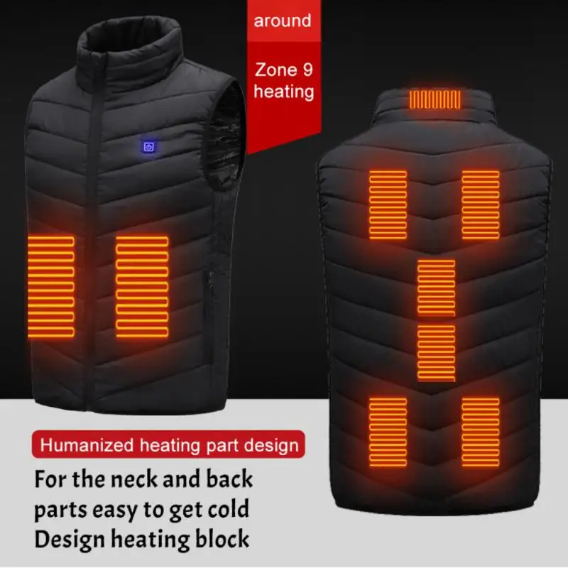 9/2 Places Heated Jacket Vest Men Outdoor Hunting Camping USB Heating Vest Women Winter Warm Jacket Black 5XL Hot Selling