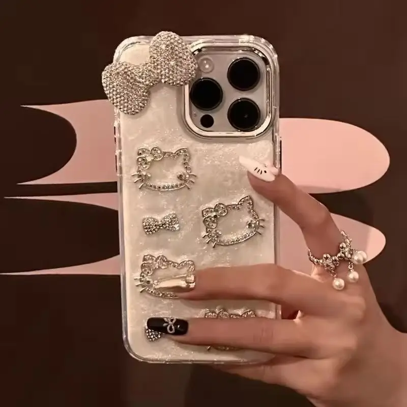 Luxe meisje 3D Flash Diamond Bow Glitter Telefoon Case Voor iPhone 15 13 14 12 16 Pro Max 11 Zilver Blingbling Schokbestendige Achterkant