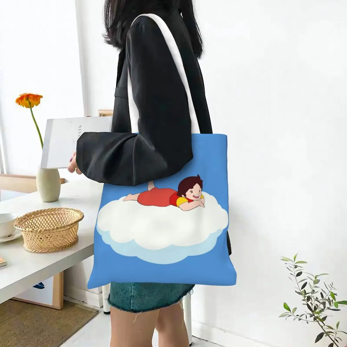 Heidi On A Cloud, The Girl From The Alps Shopping Bags Canvas The Tote Bag Foldable for Ladies Shoulder Tote Travel Handbag