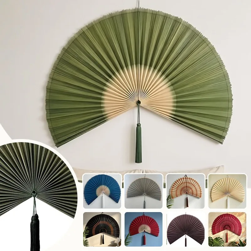 Chinese Handcrafted Bamboo Woven Hanging Fan With Tassels Creative Wall Decor Pendant For Hotel Homestay Wedding Scene Layout