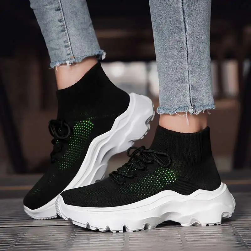 MWY Fashion Women's Short Boot Platform Shoes Elastic Boots Comfortable Lightweight Sneakers Zapatillas Walking Shoes Size35-46