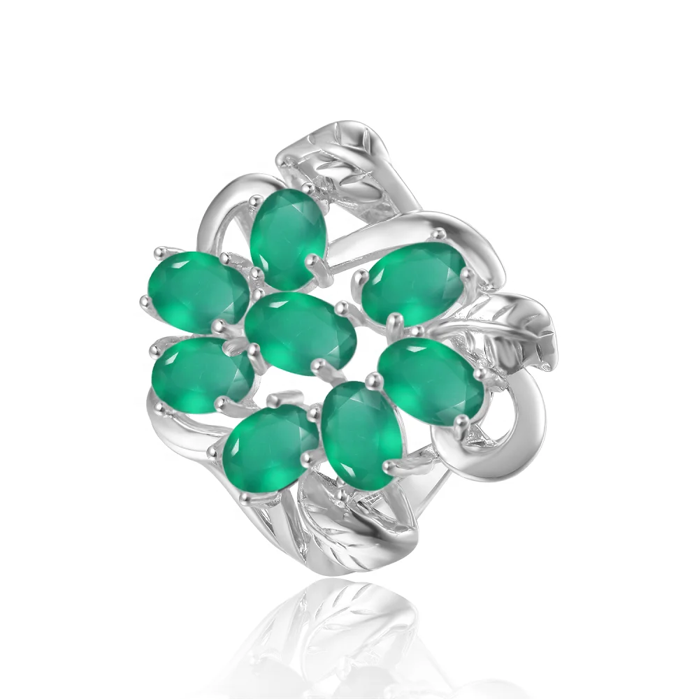 

Fashion Design 925 Silver Natural Green Agate Ring for Women