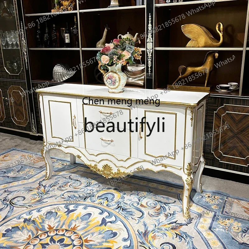 

French solid wood dining side cabinet, European luxury court entrance cabinet, dining room locker, living room furniture6220