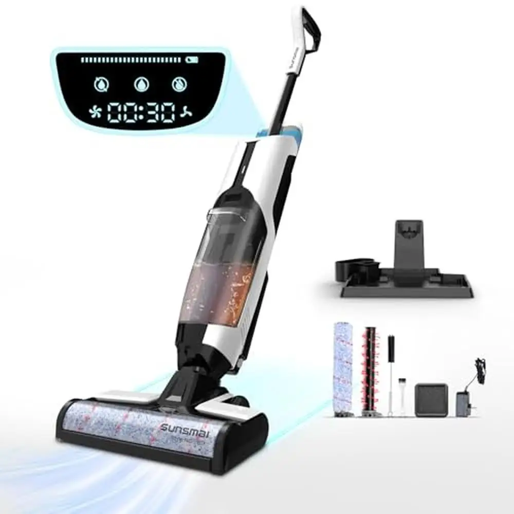 Rechargeable Wet Dry Vacuum Mop with Self Cleaning System and Powerful Suction Cordless All in One Cleaner Hardwood Floors