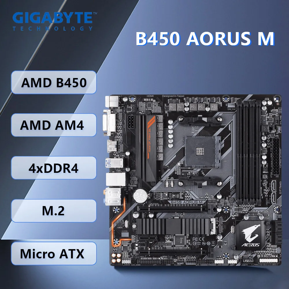 

Gigabyte B450 AORUS M Motherboard AM4 AMD B450 DDR4 64 GB M.2 Micro ATX support Ryzen 3900 5700 3800 5350G 5600T 4500 2400G cpu