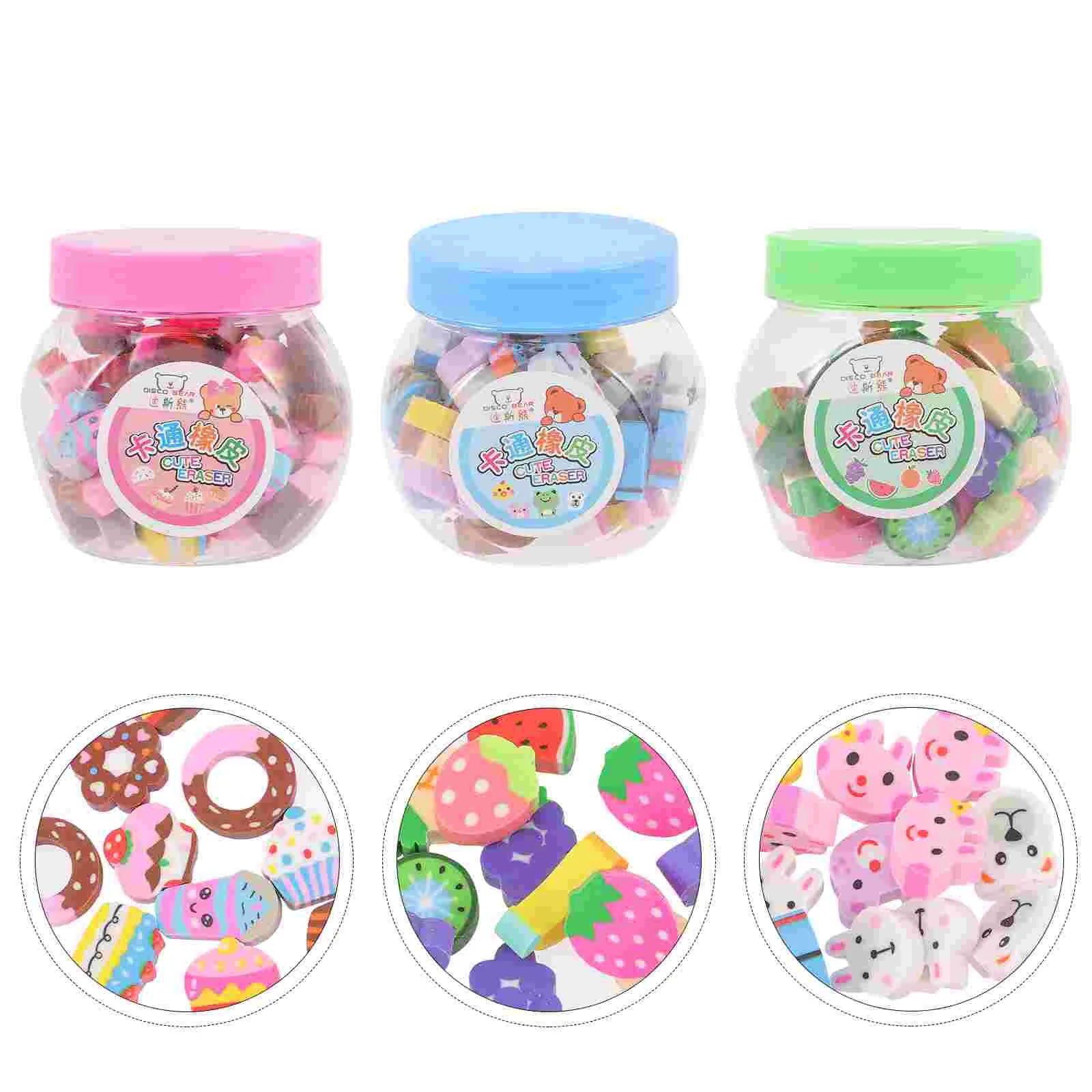 3 Jars Pencil Erasers Puzzle Cartoon for Kids Kindergarten Prize Leave No Trace Childrens Gifts Tpu