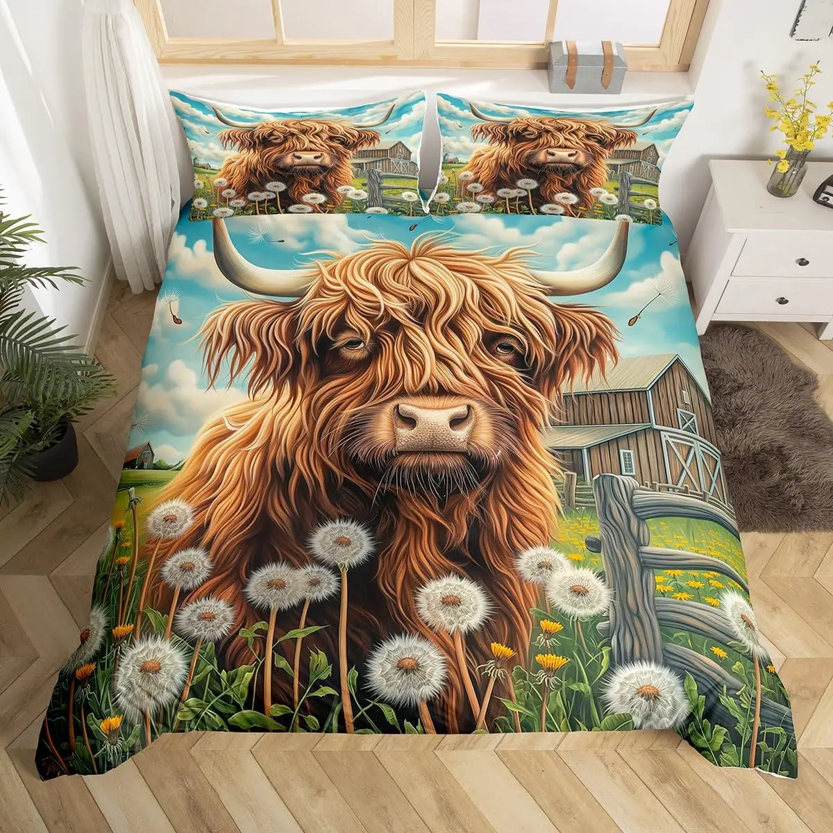 

Пододеяльник Highland Cow King Queen Western Farm Animal, пододеяльник из микрофибры, бык, крупный рогатый скот, комплект постельного белья с цветочным принтом для детей-подростков