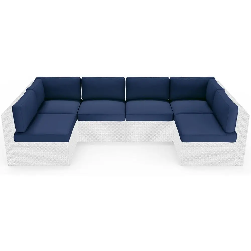 14-Piece Water-Resistant Outdoor Sectional Sofa Set, 6-Seat Patio Cushions in Navy Blue