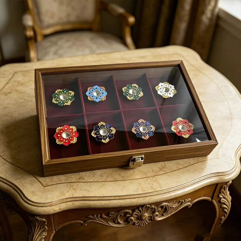 Luxury Wooden Box Set of 8 Ornate Enamel Religious Ornaments for Home Altar Orthodox Catholic Church Decor Christian Gift Set