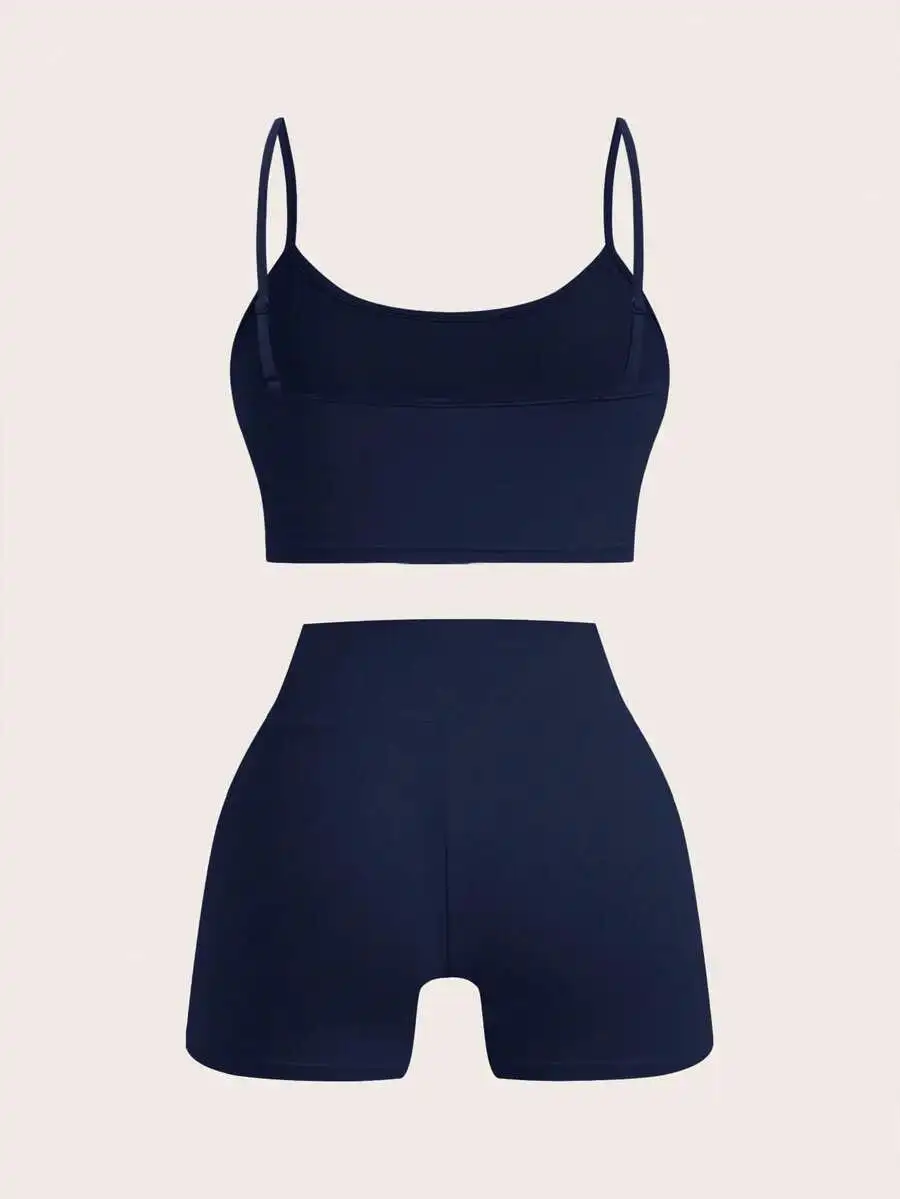 

Blue Knitted Womens 2 Piece Sportswear Set For Gym Outdoor Summer
