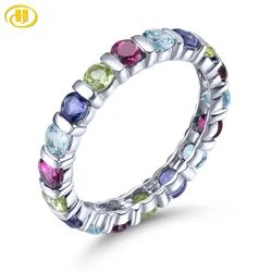 Natural Rhodolite Garnet Iolite Topaz Gemstone Solid Silver Rings 2.2 Carats Genuine Peridot Romantic Exquisite Fine Jewelrys