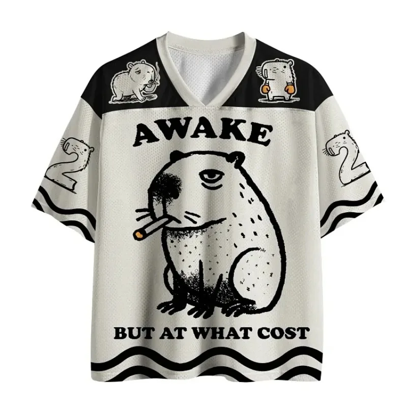 Awake Fun Dolphin Ice Hockey Jersey American Retro Hand Painted Animal Loose Trendy Top