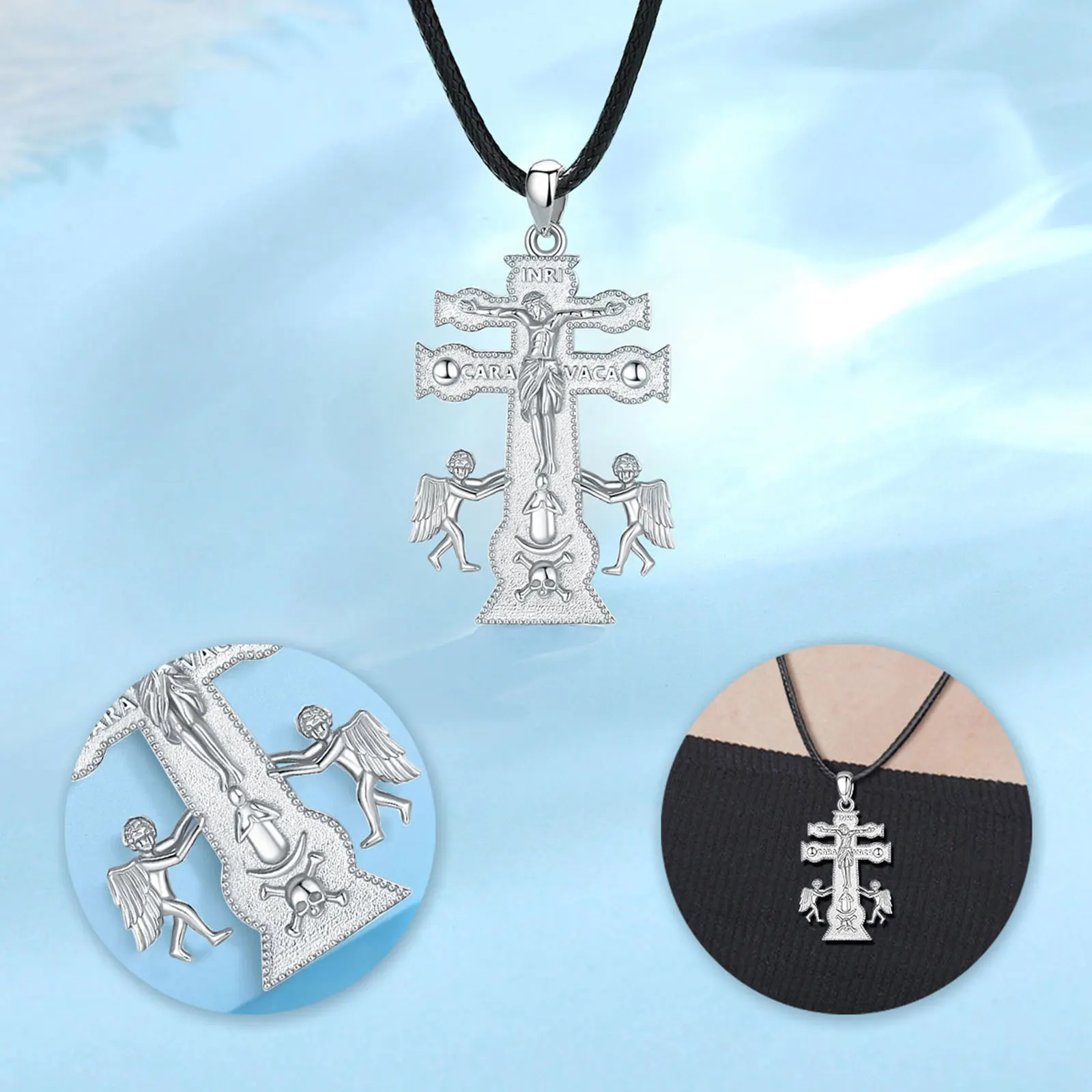 Imagem -03 - Sterling Silver Caravac Colar Cruz para Homens e Mulheres Pingente Religioso Católico Anjo Jóias Presente da Personalidade Eudora-925