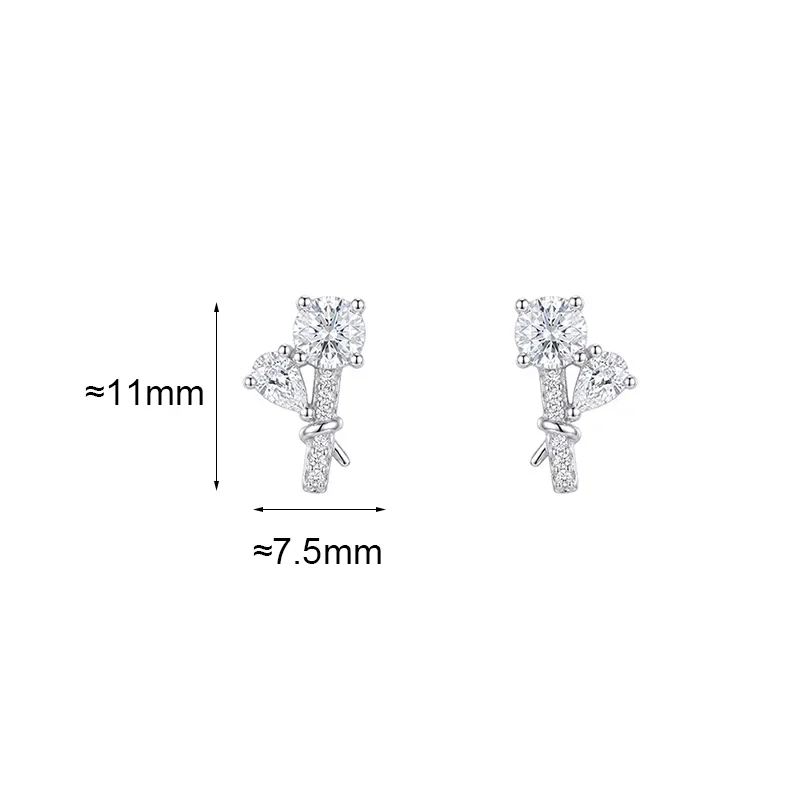 S999 Sterling Silver Needle Mini Geometric Zircon Water Drop Stud Earrings for Charm Women Fashion Jewelry Daily Accessories