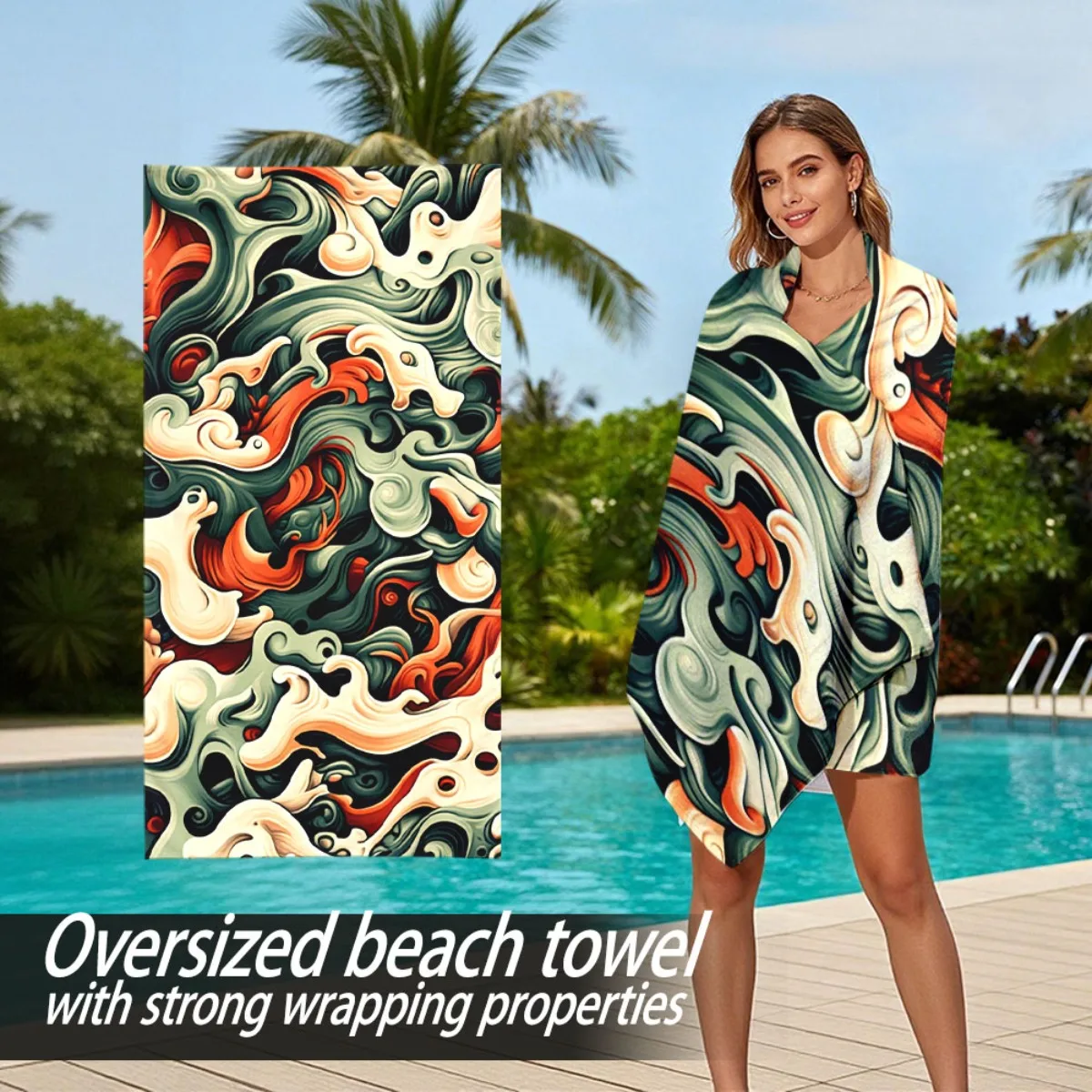 

Fluid art style swirl patterns polyester microfiber beach towel is highly absorbent, suitable for swimming and beach outings
