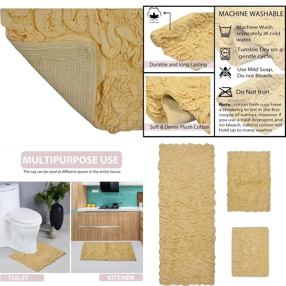 

Хлопковые коврики для ванной, мягкие и впитывающие, нескользящие, моющиеся, набор из 3 предметов с дорожкой, желтые